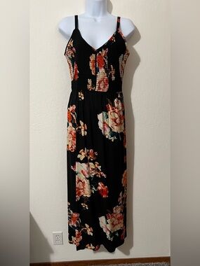 Maurices Black Floral Maxi Dress with Spaghetti Straps NWOT